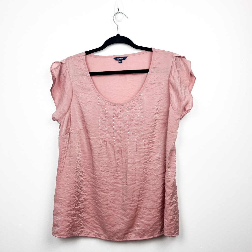 Reitman's Short Sleeve Pink Blouse with Beading